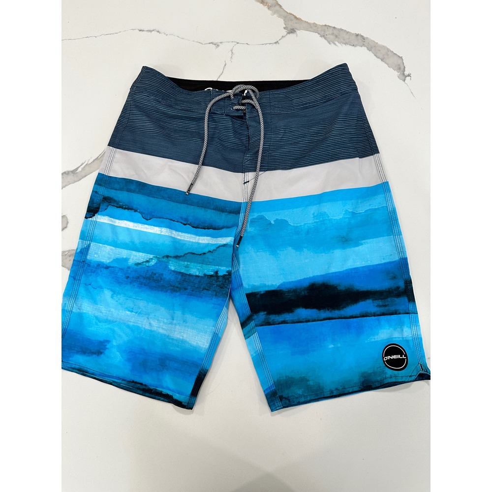 O'Neill Men's Board Shorts Size 28 Blue Striped Beach Swim Trunks